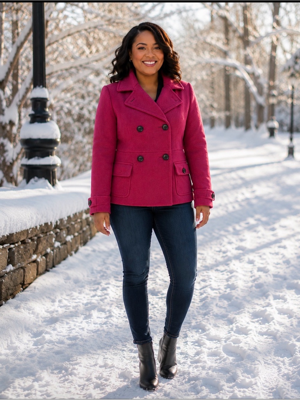 GAP Women's Pink Double-Breasted Wool Blend Peacoat Size S